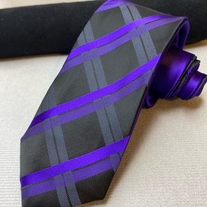 Alfani Geometric Striped Solid Purple Tie